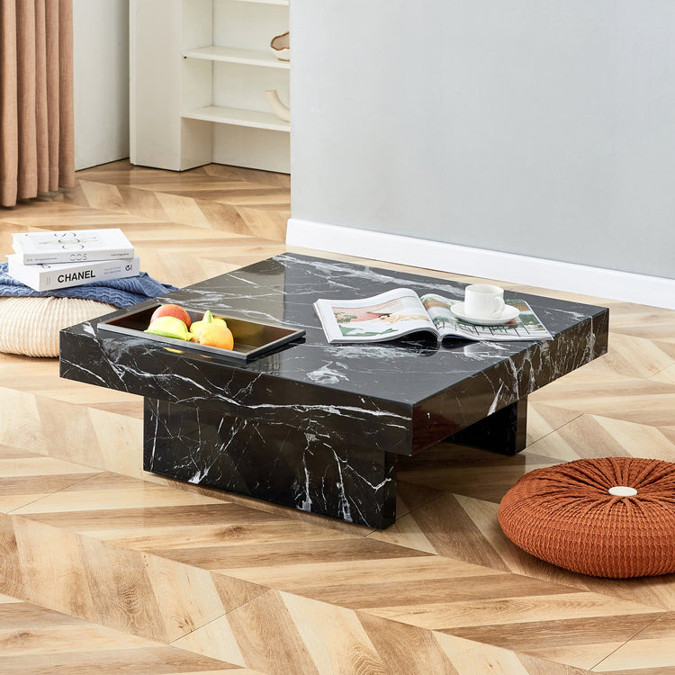Modern black MDF round coffee table with minimalist pattern, 31.4 inches diameter, by V.I.P Digital Presence.