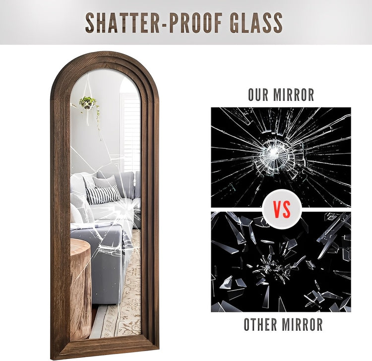 64"x21" Full-Length Wooden Arched Floor Mirror