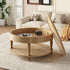 HouseOfZazla round coffee table with lift-top dual storage, made of wood, featuring a modern design for living room decor.