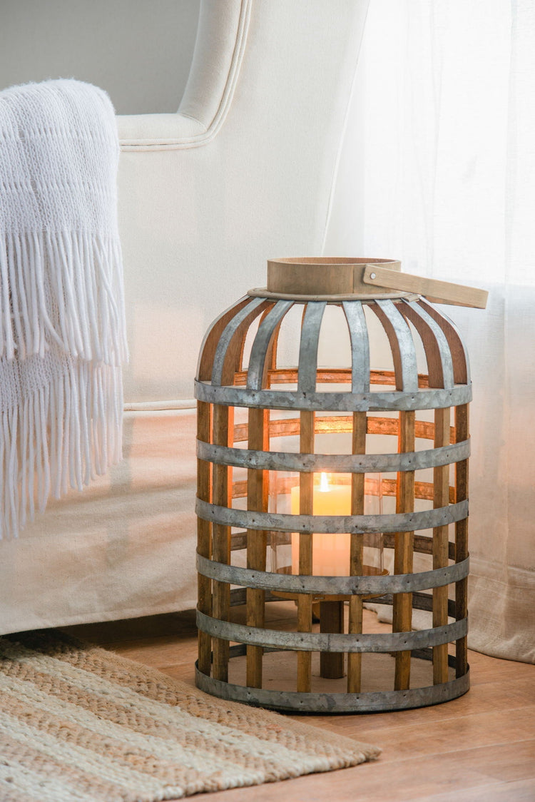 Decorative wooden lantern with handle from HouseOfZazla, suitable for indoor and outdoor home, garden, or wedding decor.