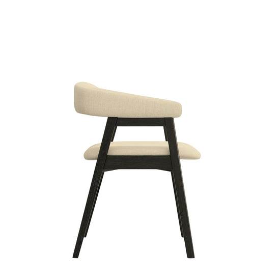 Alpine Furniture Cove curved back side chair with wooden legs and upholstered seat, showcasing stylish and comfortable seating.