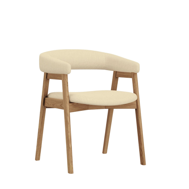Alpine Furniture Cove curved back side chair with natural wood finish and upholstered seat, modern dining room seating.
