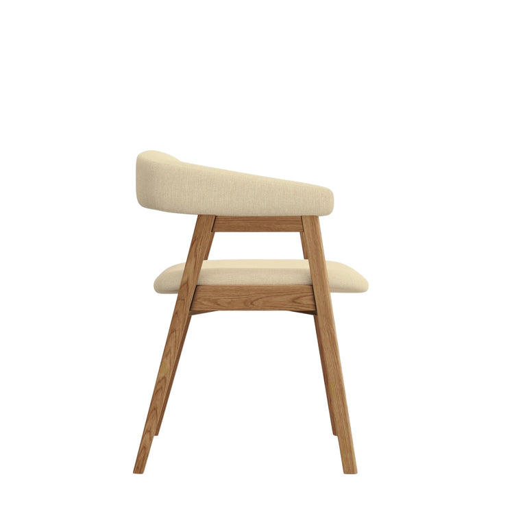 Alpine Furniture Cove curved back side chair with wooden legs and natural upholstery, showcasing a modern and stylish design.