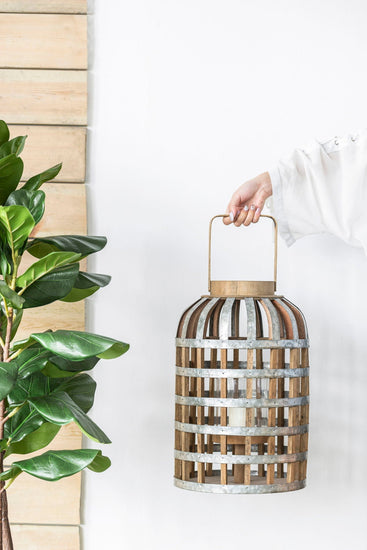 Decorative wooden lantern with handle by HouseOfZazla, suitable for indoor, outdoor, garden, or wedding decor.