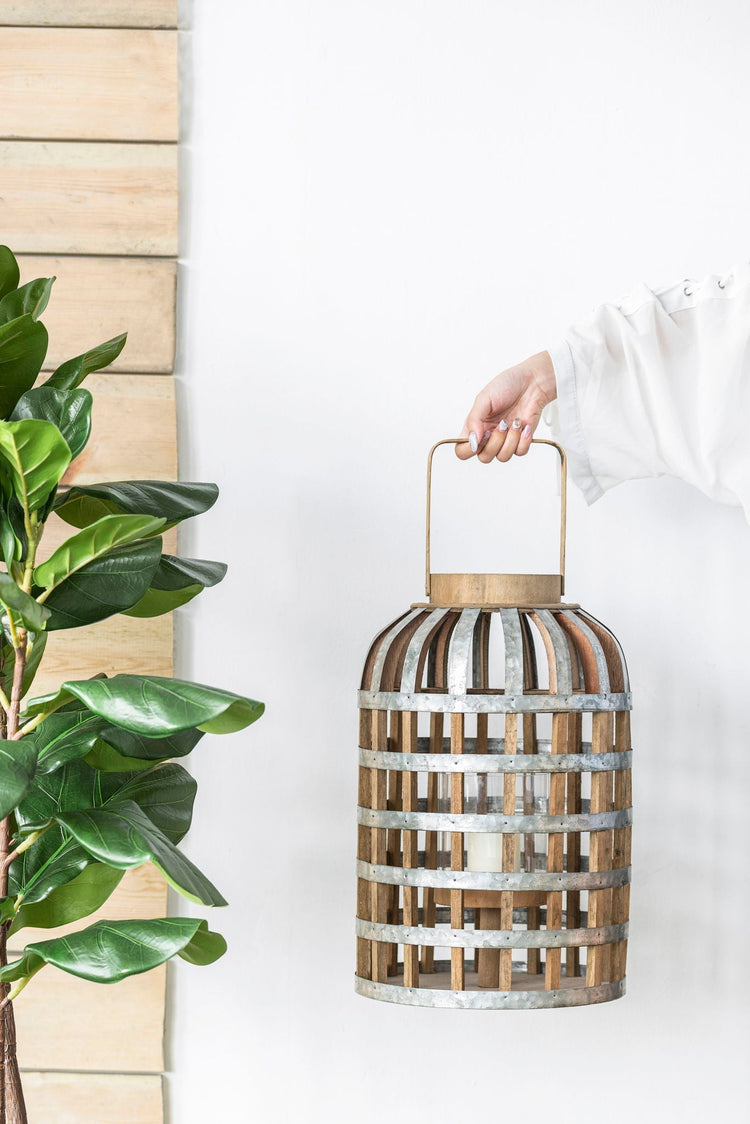 Decorative wooden lantern with handle by HouseOfZazla, suitable for indoor, outdoor, garden, or wedding decor.