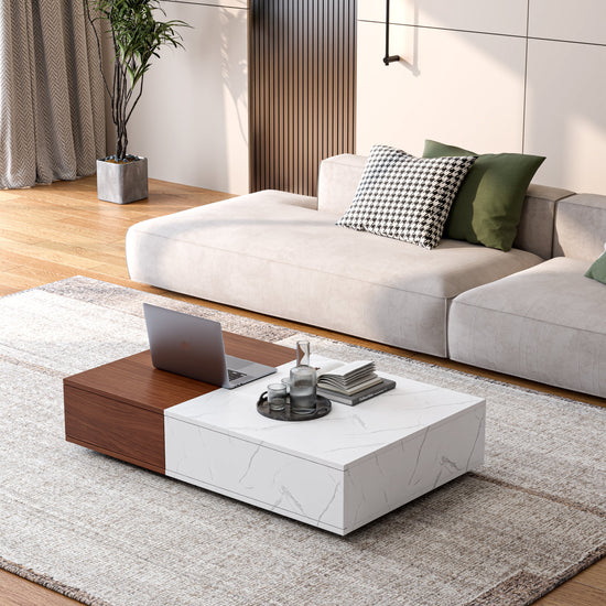 Modern style walnut coffee table with two storage spaces - Modern Home & Kitchen