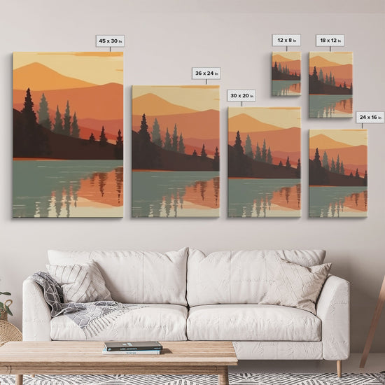 Sunset Forest 3-piece framed canvas wall art set by NuevArt featuring boho abstract nature scenes in warm tones.