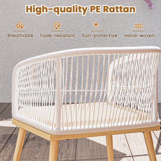 White small outdoor wicker 3-piece furniture set with compact patio seating, perfect for garden or balcony relaxation.