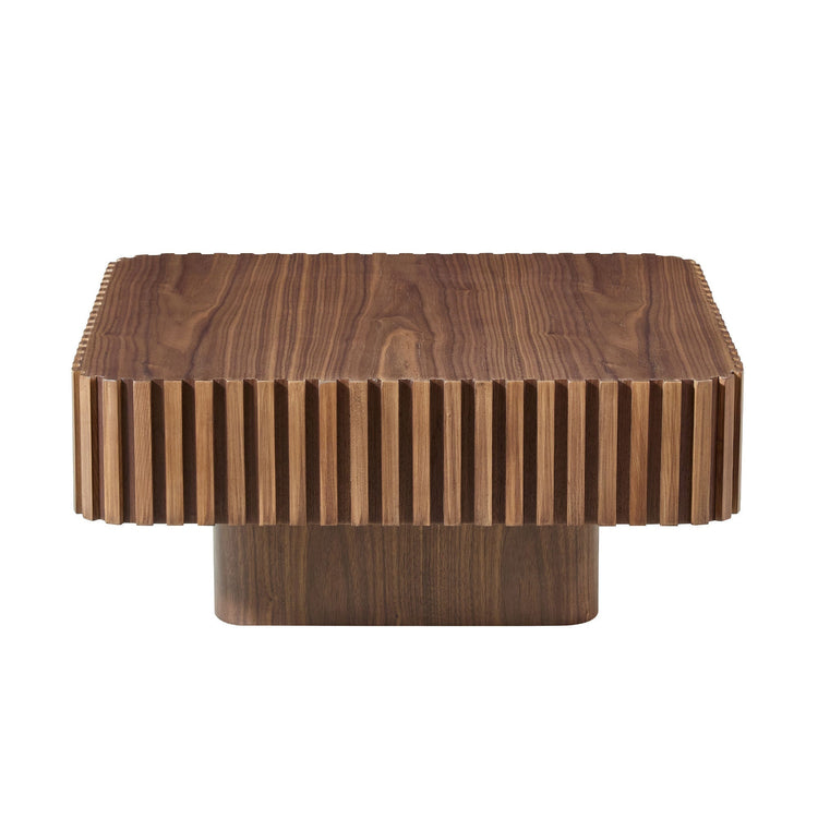 Modern 31.5-inch walnut drum coffee table with round pedestal base, sleek and stylish for contemporary living spaces.