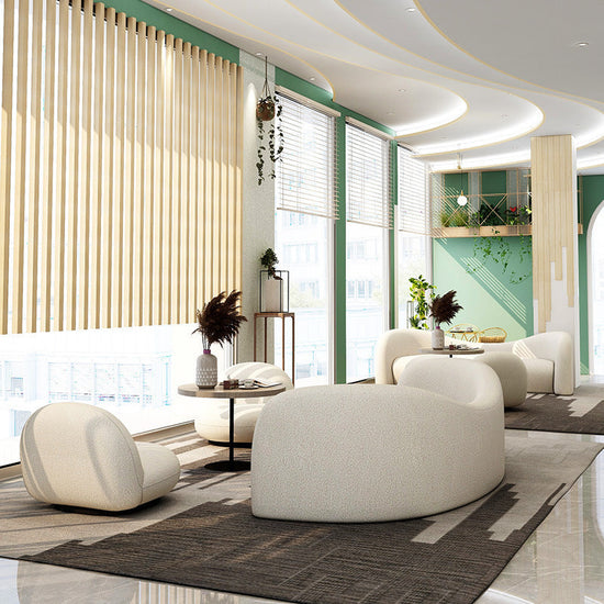 Lamb wool fabric sofa by FLIPSTYLEZLLC featuring a cozy, plush living room couch with neutral tones and modern design.