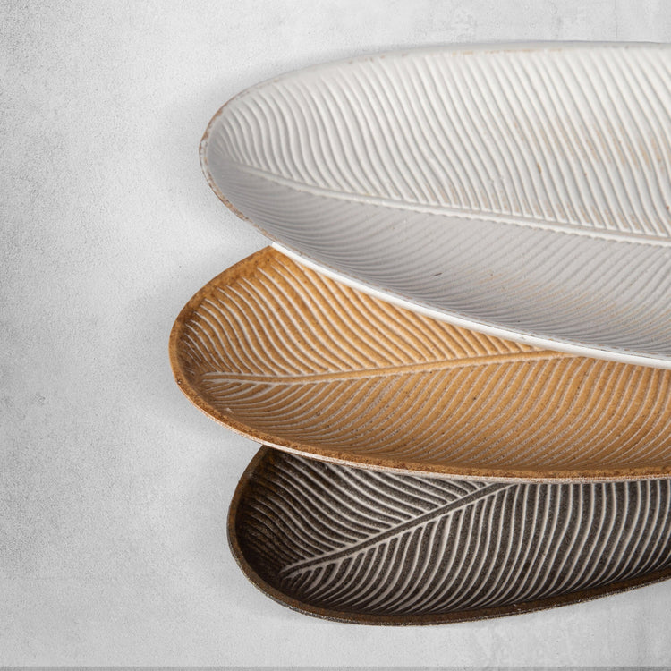 Brown leaf design wood tray by Porto Boutique, decorative MDF serving tray for home use and events.