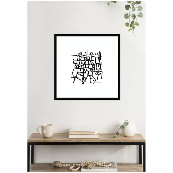 Organic Lines Grayscale framed wall art print by kateandlaurel, featuring abstract black and white line artwork in a sleek frame.
