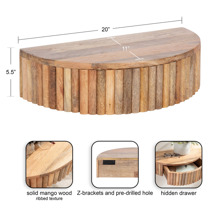 Reid Ribbed Floating Side Table | Modern Wall Mounted Bedside Table Decor