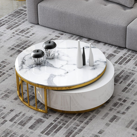 Modern Stainless Steel Nesting Coffee Tables — Set of 2 | Black & White Side Tables with Storage - Modern Home & Kitchen