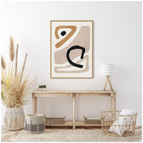 Kateandlaurel Sylvie Neutral Abstract Framed Canvas Wall Art featuring minimalist design and neutral tones.