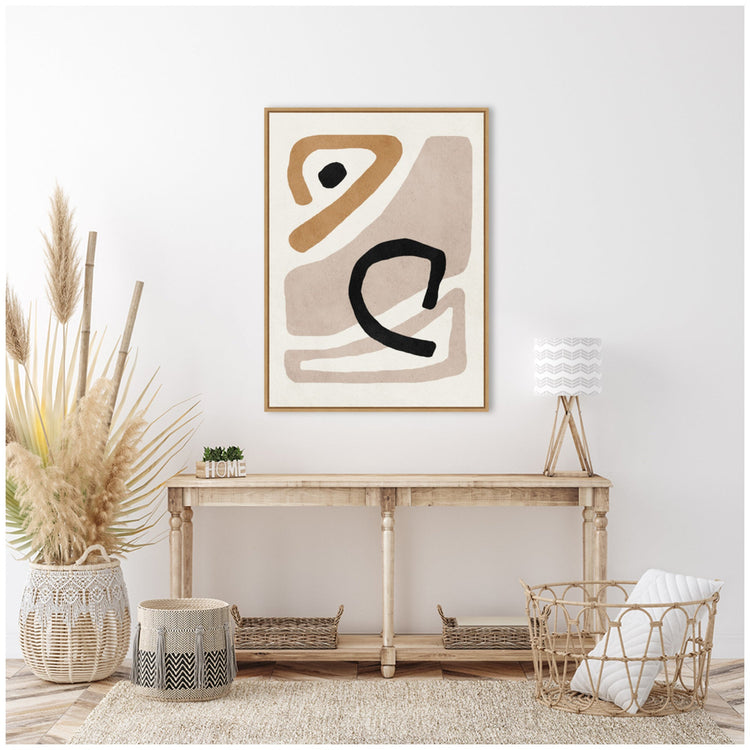 Kateandlaurel Sylvie Neutral Abstract Framed Canvas Wall Art featuring minimalist design and neutral tones.