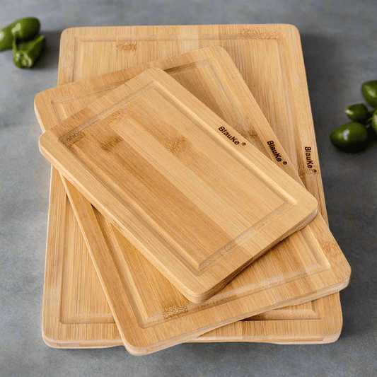 Natural bamboo cutting boards for chopping, slicing, and serving