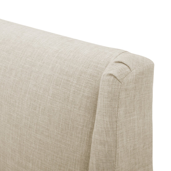 Beige mid-century modern accent chair with padded cushion seat, suitable for home or office, by V.I.P Digital Presence.