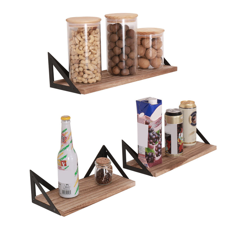 Floating Wall Shelves Set of 3 | Natural Wood Mounted Shelves for Bedroom Decor