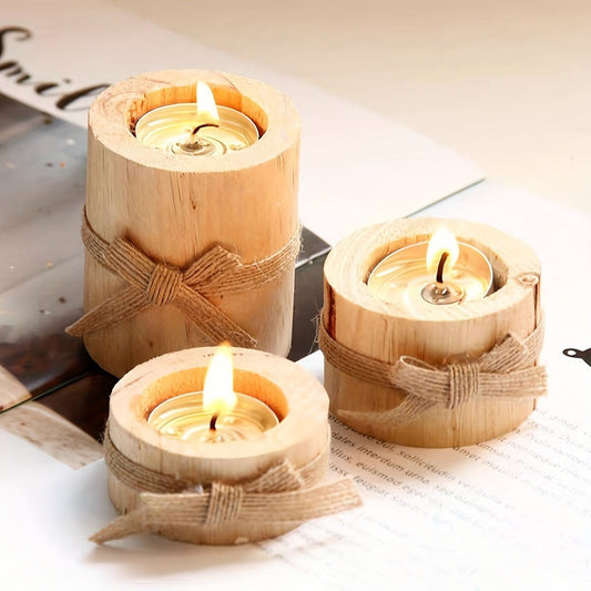 Elegant Wooden Candlesticks Set – Handcrafted Rustic Decor - Modern Home & Kitchen