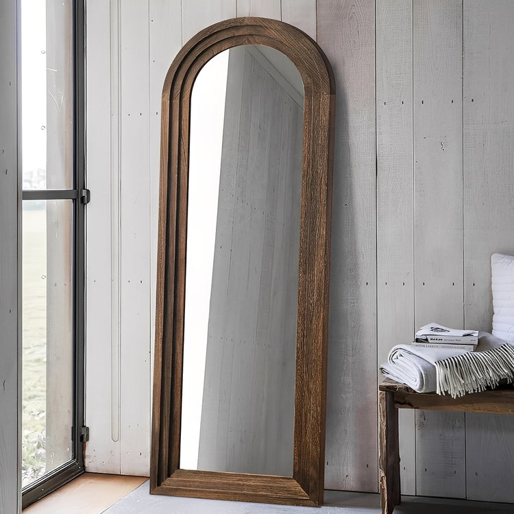 64"x21" Full-Length Wooden Arched Floor Mirror