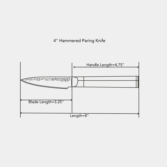 Swiss Diamond 4-inch hammered paring knife with a sharp, textured blade ideal for precise kitchen tasks.