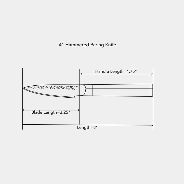 Swiss Diamond 4-inch hammered paring knife with a sharp, textured blade ideal for precise kitchen tasks.