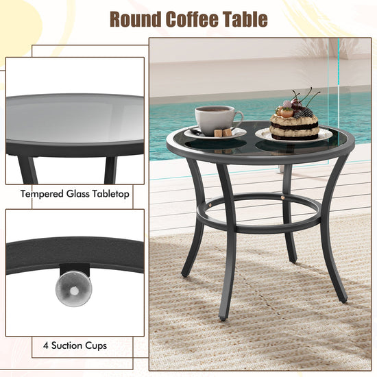 4-piece outdoor chair set with white wicker seats and glass-topped coffee table, perfect for patio seating by DirectDeals.