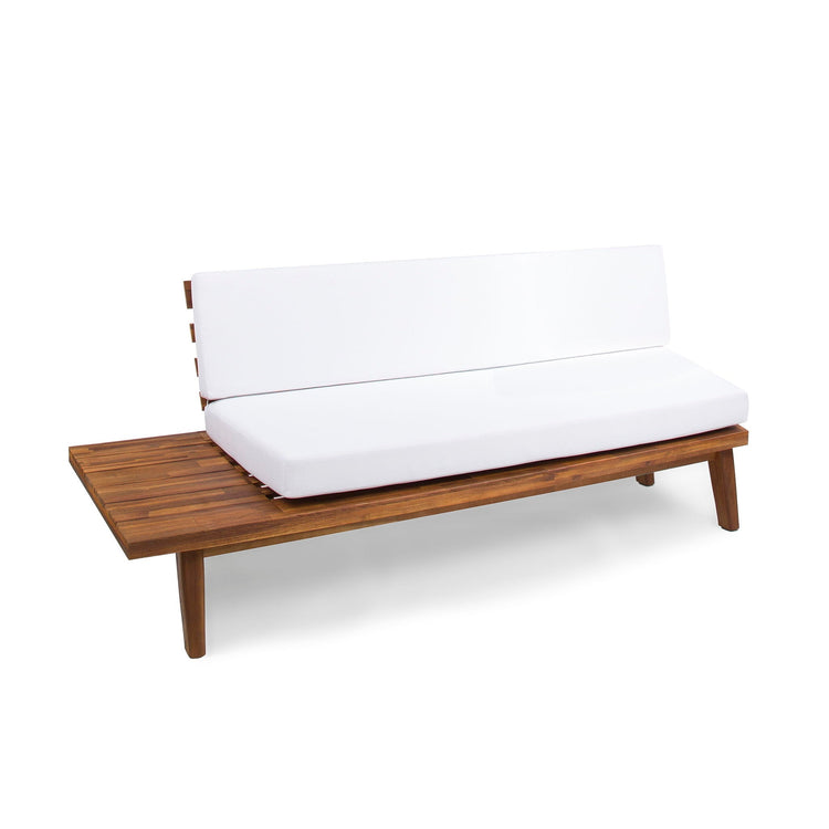 HouseOfZazla Hillcrest 2 Seater Outdoor Sofa with acacia wood frame and comfortable cushions for patio lounging.