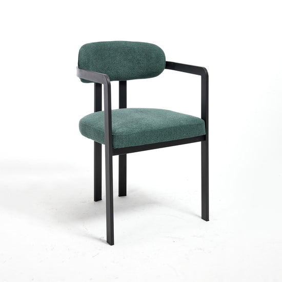 Pair of HouseOfZazla dining arm chairs set, featuring modern design with cushioned seats and wooden legs for comfortable dining.