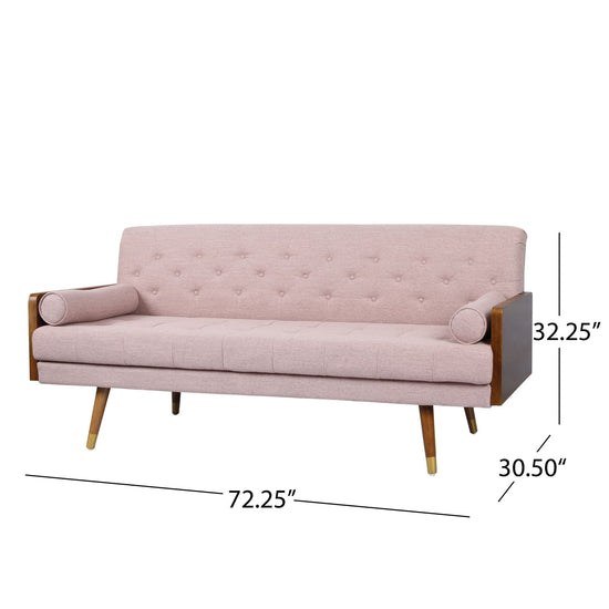 Aidan mid-century modern tufted grey fabric sofa by HouseOfZazla, stationary couch with plush cushions and sleek design.