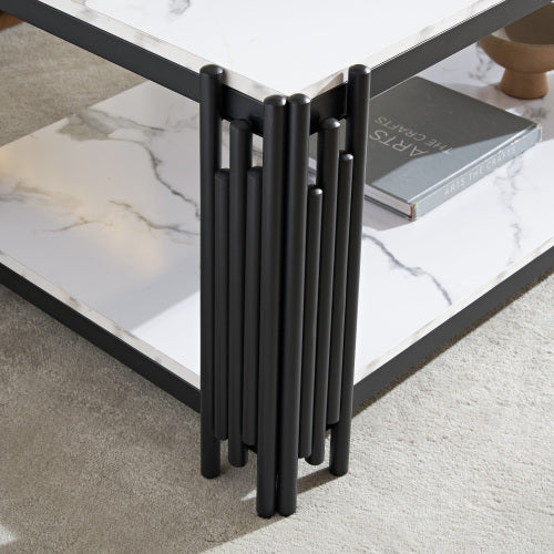 Marble Patterned Coffee Table With Storage Rack