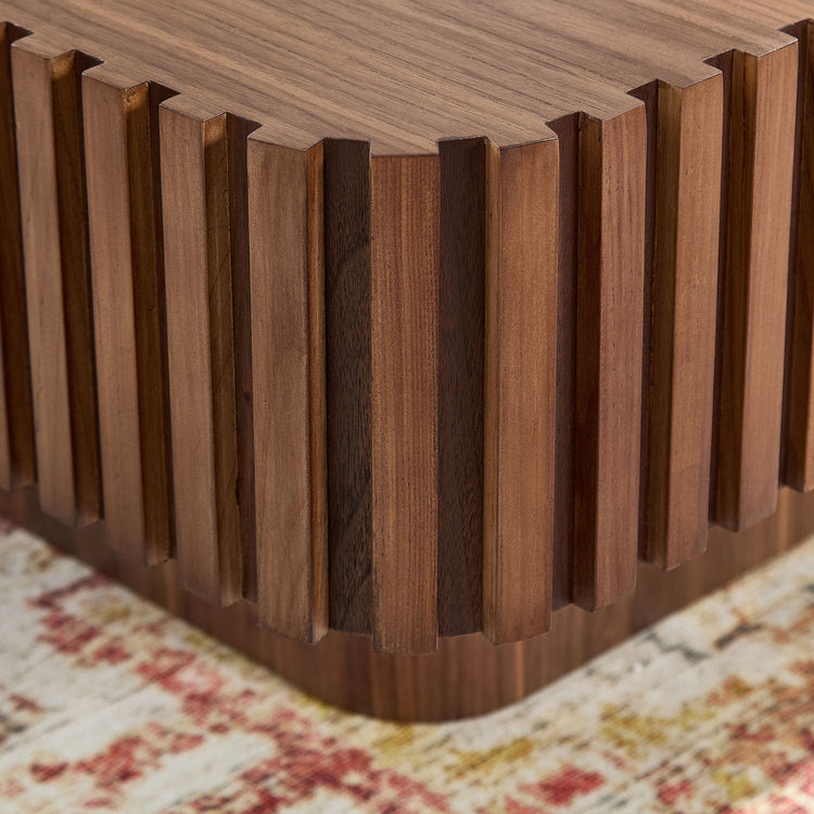 Walnut drum coffee table with a modern round pedestal design, 31.5 inches tall, by HouseOfZazla.