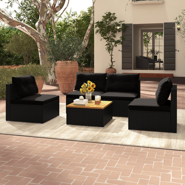 Black wicker 5-piece outdoor chair set with cushions, patio seating by DirectDeals, perfect for garden or balcony relaxation.