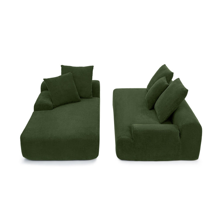 Green velvet L-shaped sectional sofa from HouseOfZazla featuring modern modular design and plush upholstery.