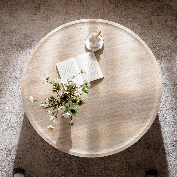 39.37" Round Coffee Table with Mars Pattern — Modern MDF Lacquered Living Room Centerpiece - Modern Home & Kitchen