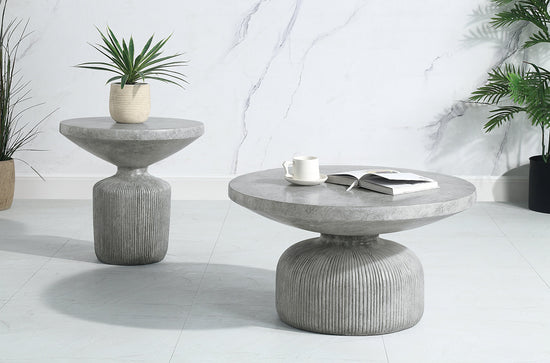 Weathered Grey Cement Coffee Table | Round Pedestal Concrete Table - Modern Home & Kitchen