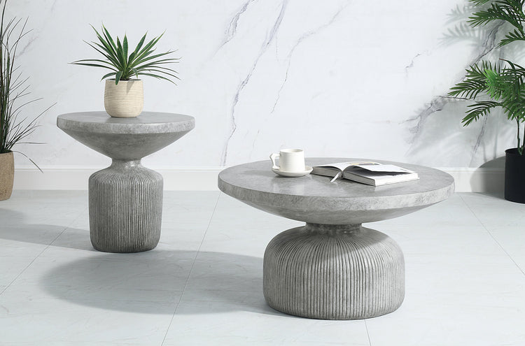 Weathered Grey Cement Coffee Table | Round Pedestal Concrete Table - Modern Home & Kitchen