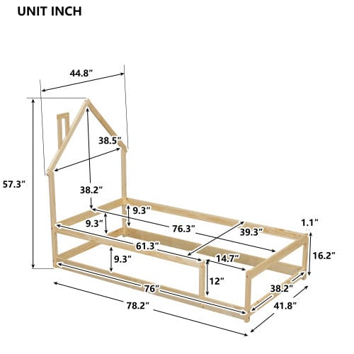 Twin Size Wood Bed With House-shaped Headboard Floor Bed With - Modern Home & Kitchen