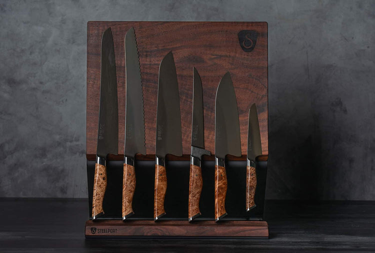 Steelport Knife Co. 6-piece full kitchen set including knives, utensils, and tools arranged on a countertop.