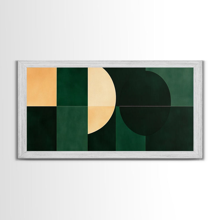 Emerald green geometric wall art by NuevArt featuring mid-century modern canvas print with abstract shapes and bold design.