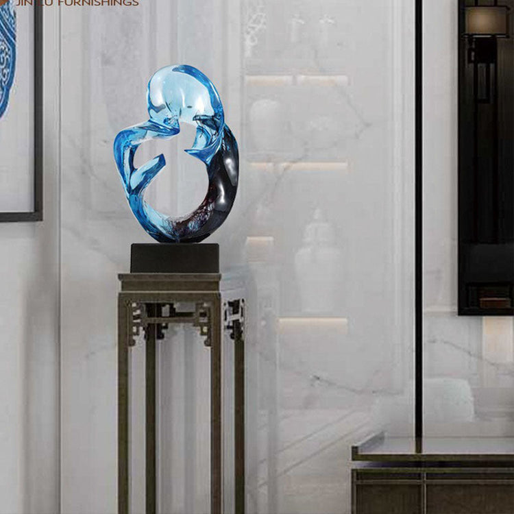 Resin Circle Sculpture — Translucent Wabi-Sabi Accent Piece in Blue or Red