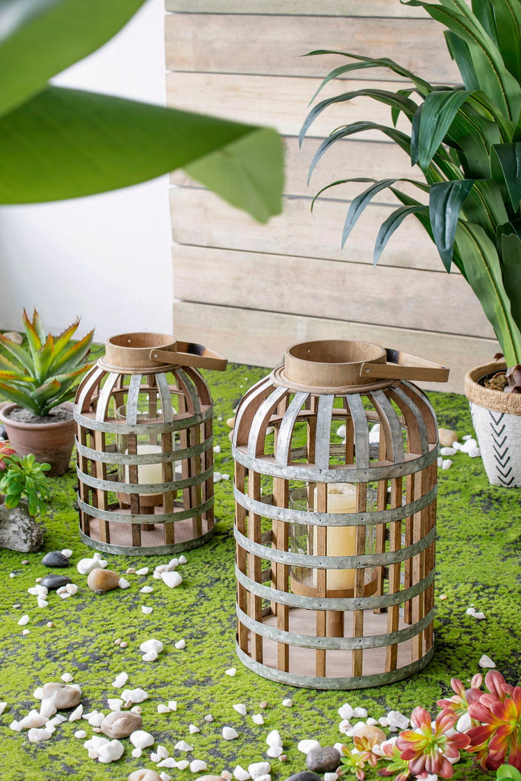 Decorative wooden lantern with handle, suitable for indoor and outdoor use, ideal for home garden or wedding decor.