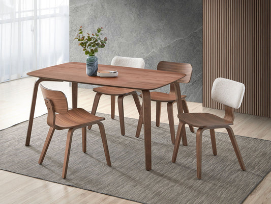 Pair of HouseOfZazla Casson Bouclé Walnut side chairs with white upholstery, set of two, featuring modern design and textured fabric.