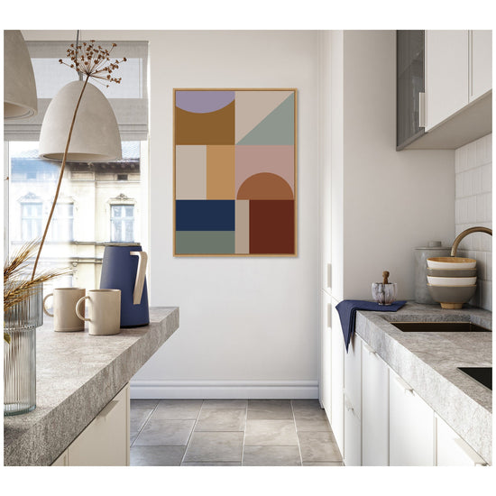Modern bohemian framed canvas wall art featuring a boho pattern, designed by kateandlaurel for stylish home decor.