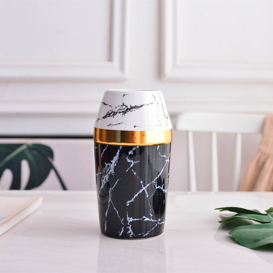 Modern marbled golden ceramic vase with sleek, simple design, perfect for elegant home decor by FLIPSTYLEZLLC