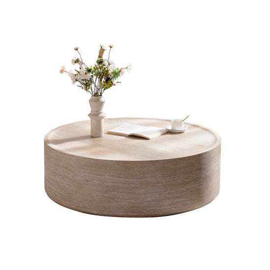 39.37" Round Coffee Table with Mars Pattern — Modern MDF Lacquered Living Room Centerpiece - Modern Home & Kitchen