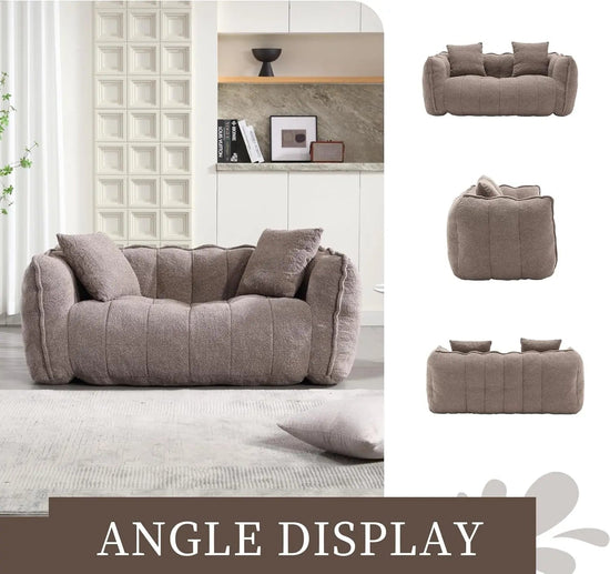 Oversized Canva Home chenille bean bag loveseat sofa and lounge chair for living room relaxation and casual seating.