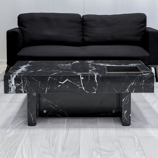 Modern black MDF round coffee table featuring a minimalist design, 31.4 inches in diameter, suitable for contemporary living spaces.