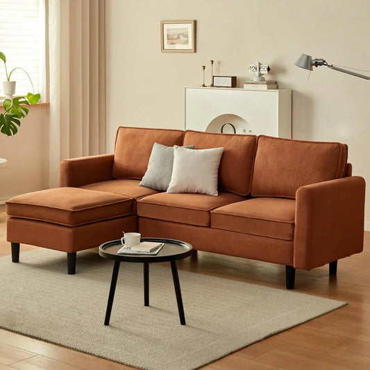 Canva Home Gareth corner modular sofa with three seats and convertible sofa bed, shown in a modern living room setting
